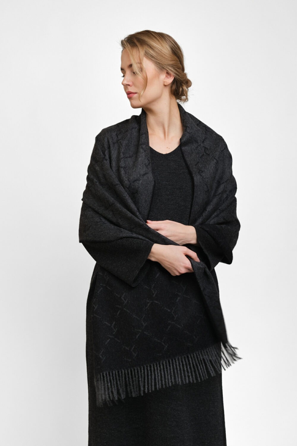 Twig-midisjal, mörkgrå/svart 60 x 200 cm