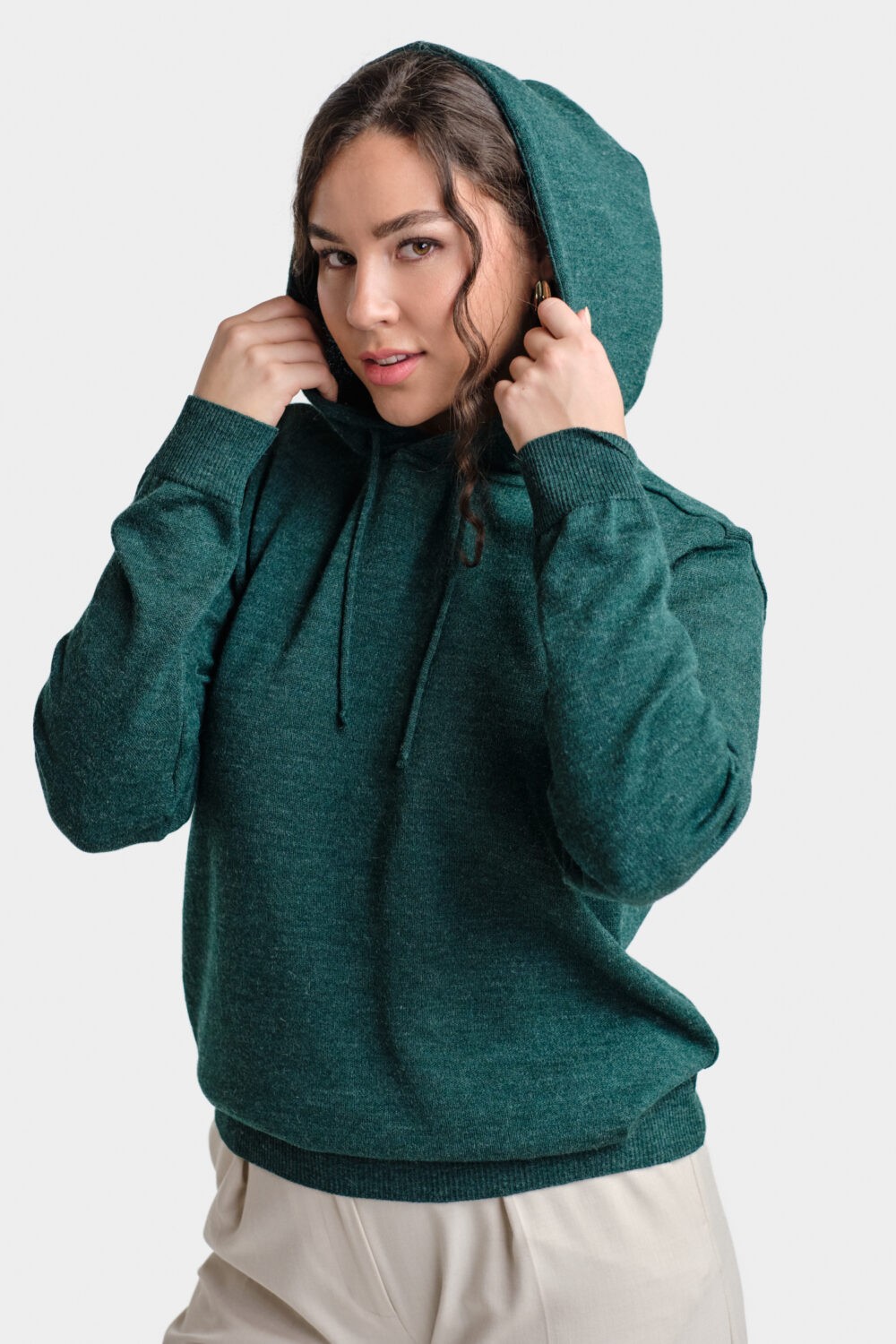 Hoodie stickad huvtröja, blågrön - Image 2