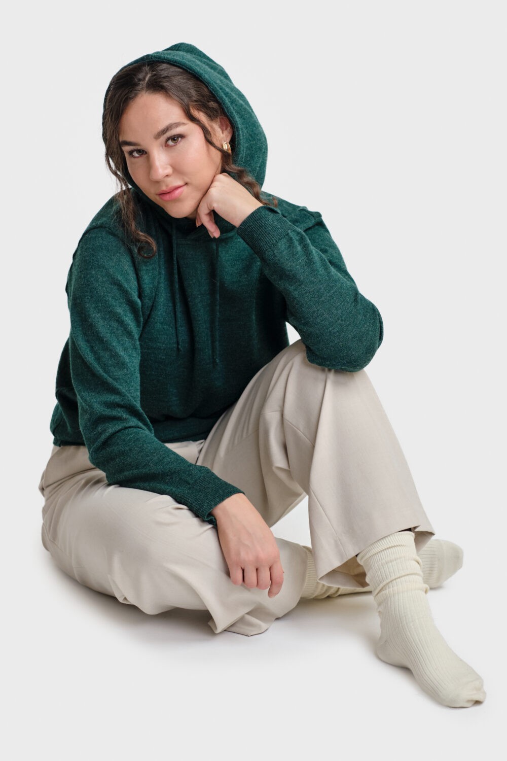 Hoodie stickad huvtröja, blågrön - Image 3