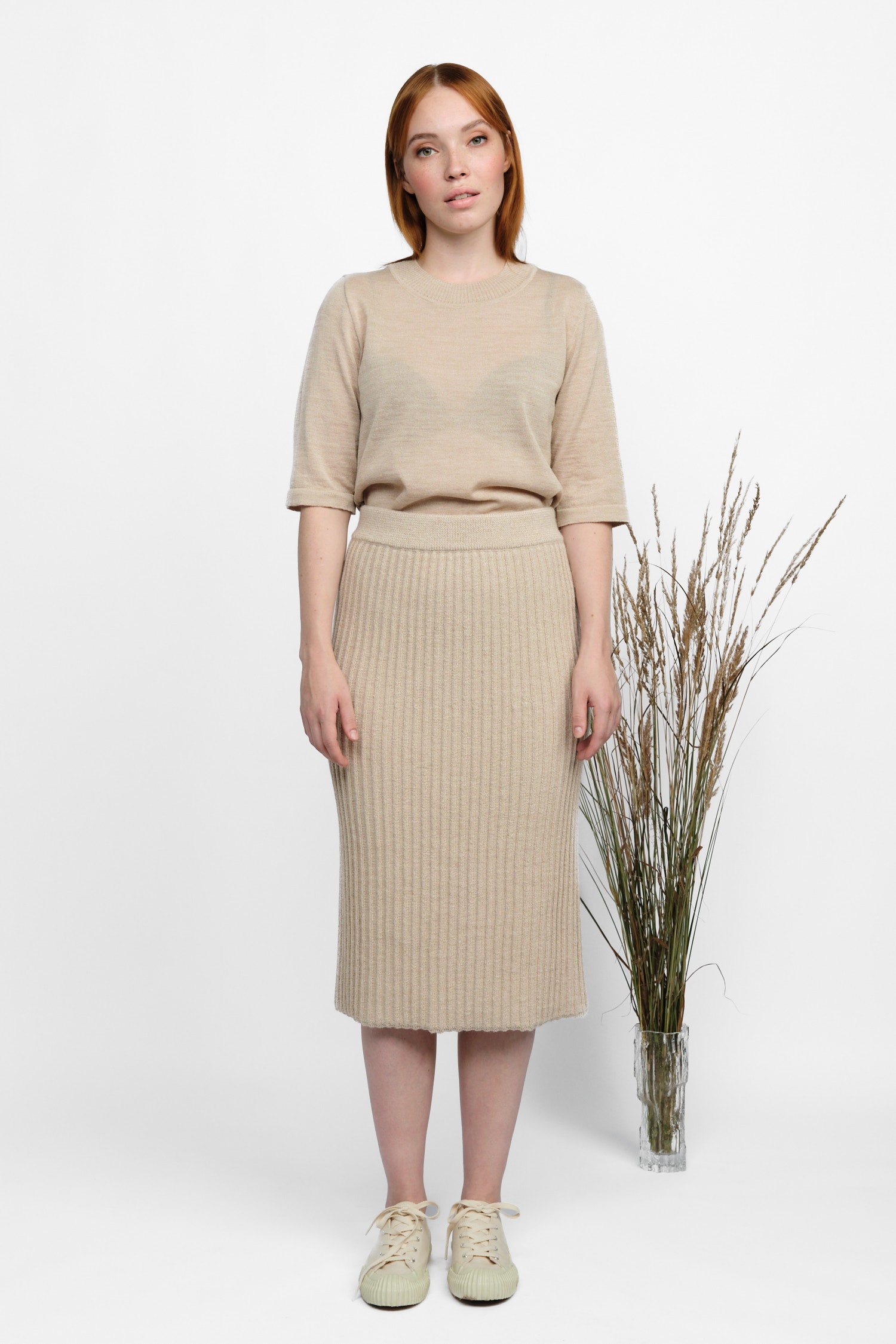 Reed stickad kjol, beige