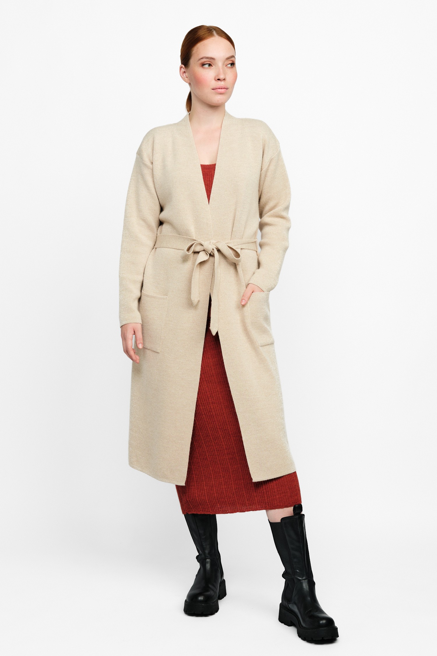 Forward lång kofta, beige - Bild 3