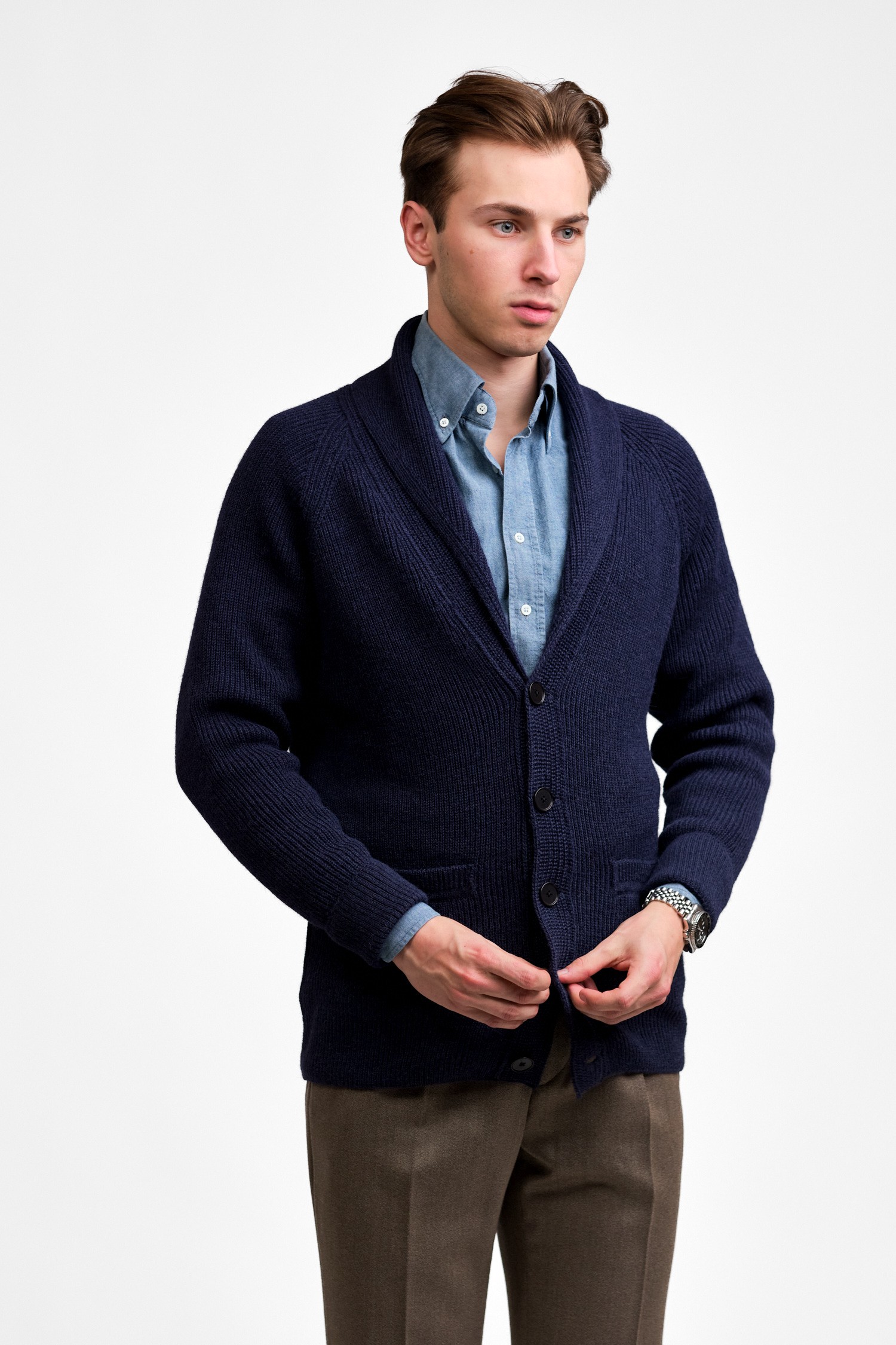 Shawl collar sjaltröja, navy - Bild 3