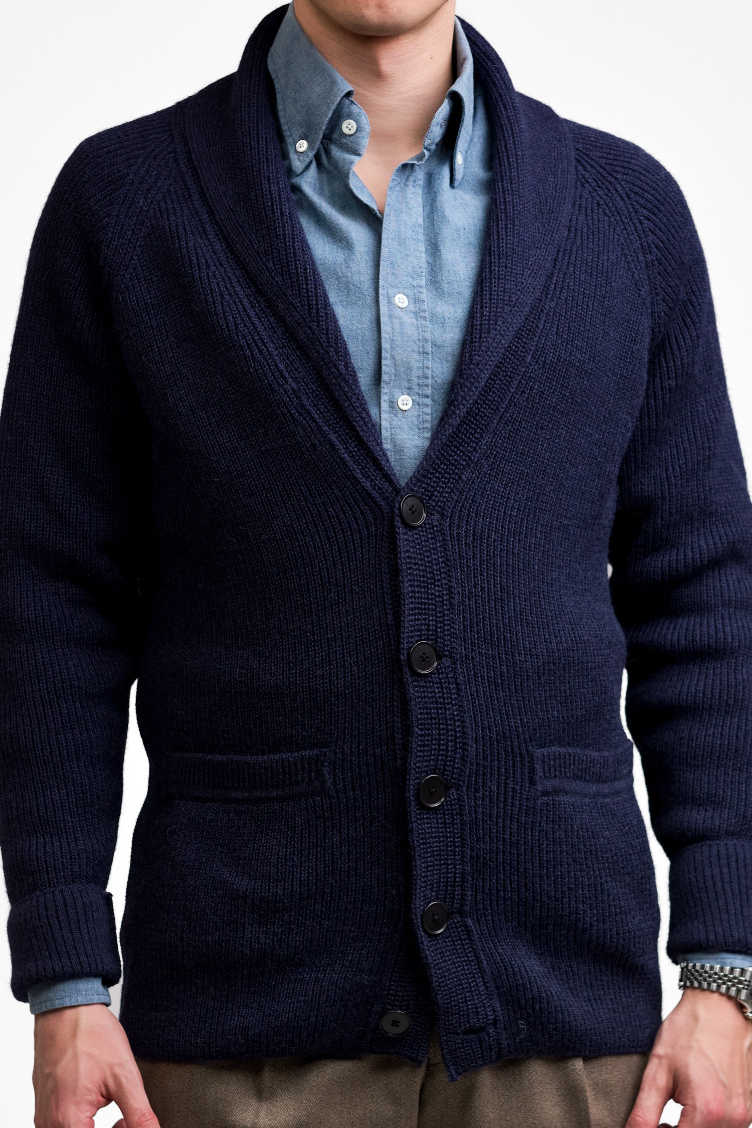 Shawl collar sjaltröja, navy - Bild 4