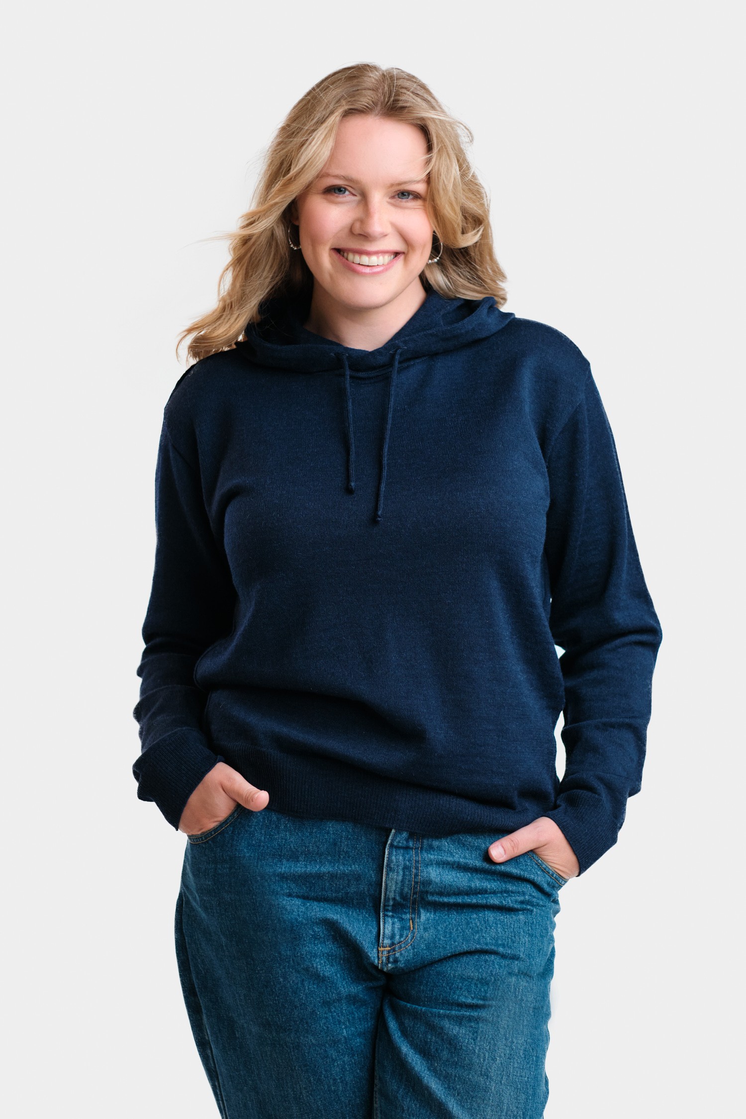 Hoodie stickad huvtröja, navy