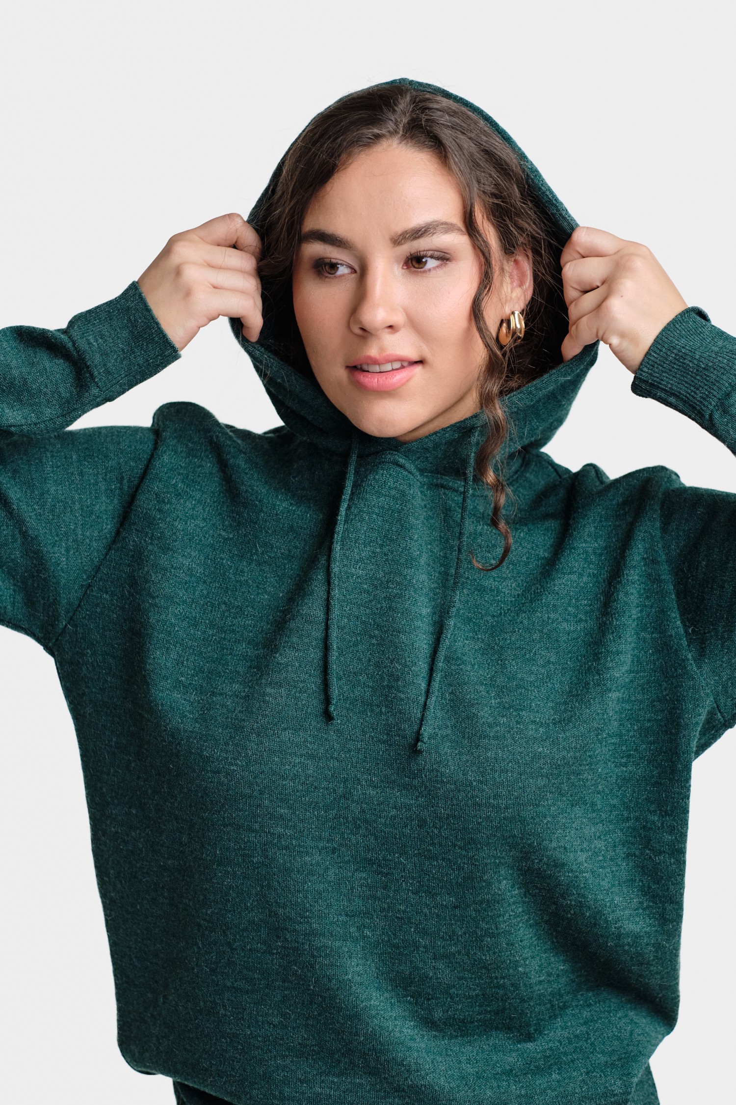 Hoodie stickad huvtröja, blågrön